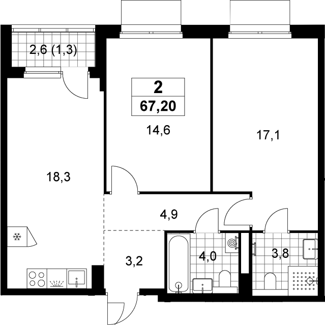 3-комн., 65.9 м², 11/19 этаж, ЖК «Деснаречье»