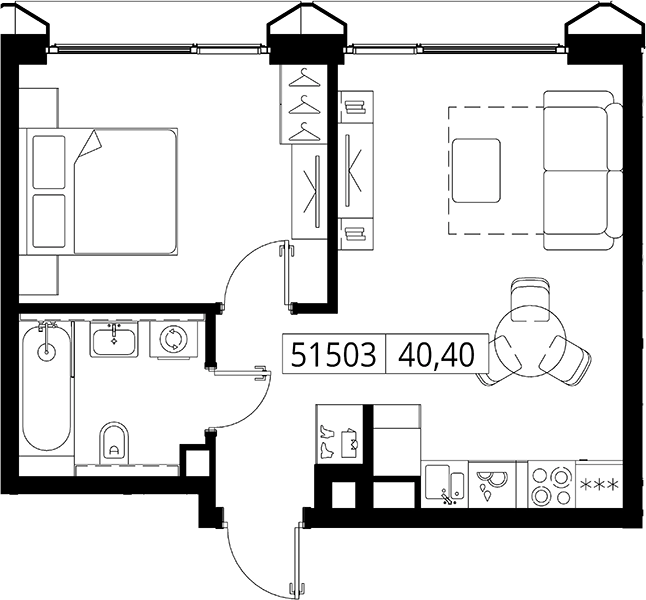 2-комн., 40.4 м², 15/17 этаж, ЖК «СИТИДЗЕН»