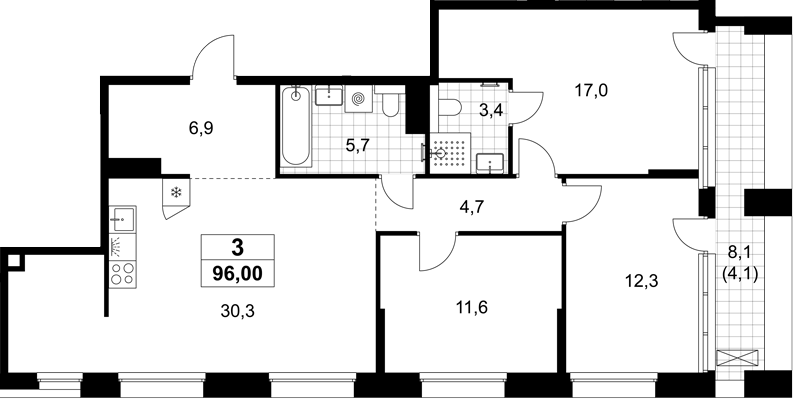 4+ комнаты, 91.9 м², 12/15 этаж, ЖК «Хольм»
