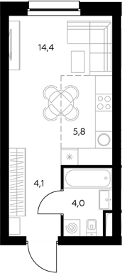 Студия, 28.9 м², 23/43 этаж, ЖК «Адмирал»
