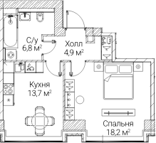 1-комн., 43.49 м², 3/60 этаж, ЖК «СЕЗАР БУДУЩЕЕ»