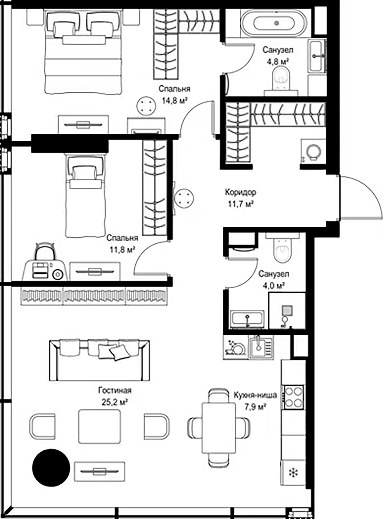 3-комн., 80.2 м², 9/37 этаж, ЖК «Слава»
