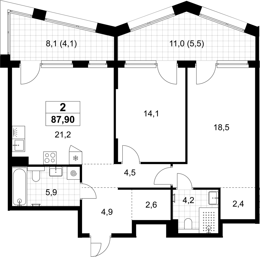 3-комн., 78.3 м², 6/7 этаж, ЖК «Хольм»