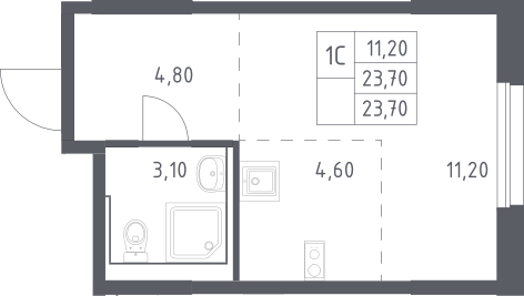 Студия, 23.7 м², 31/32 этаж, ЖК «Химки Парк»