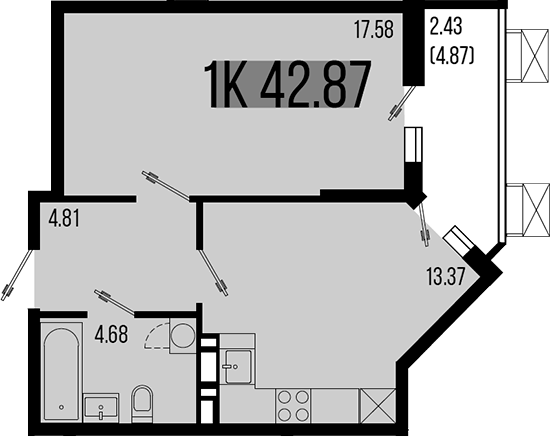 1-комн. квартира, 40.44 м² в ЖК Цветной бульвар — фото 2