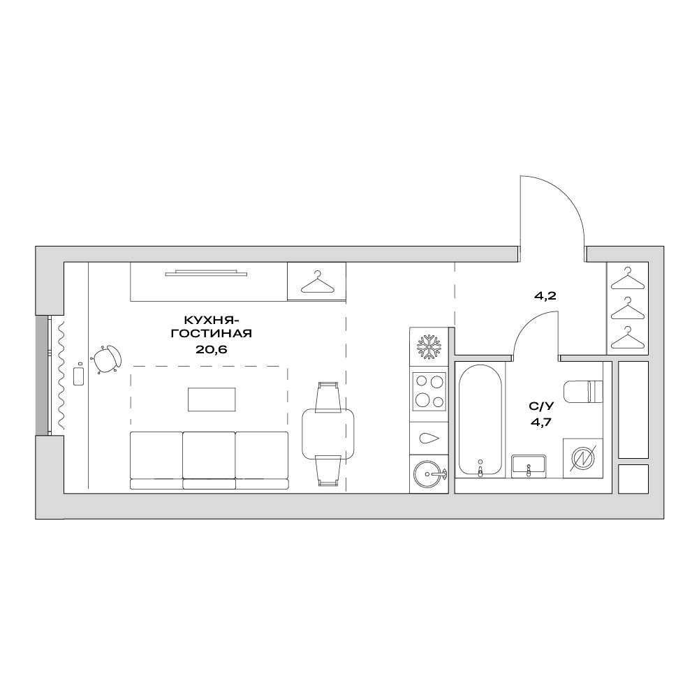Студия, 29.5 м², 10/22 этаж, ЖК «Детали»