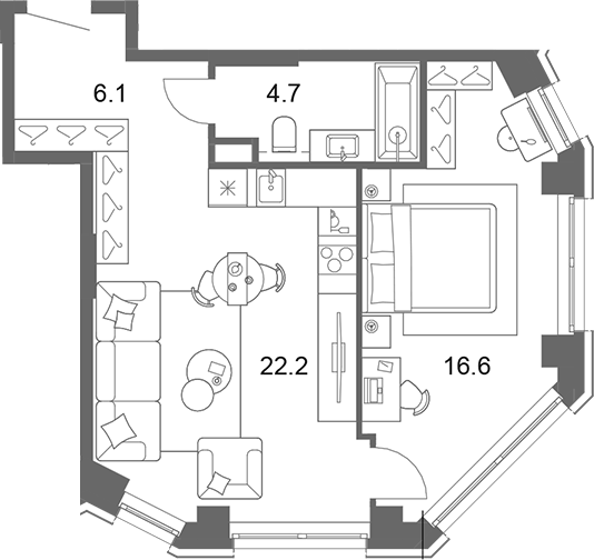 2-комн., 49.6 м², 3/13 этаж, ЖК «ОМ Ботанический»