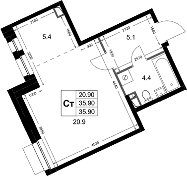 Студия, 35.9 м², 2/3 этаж, ЖК «Кореневский Форт 2.3»