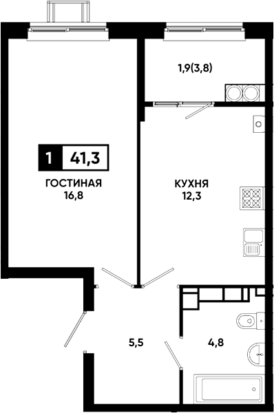 1-комн., 39.4 м², 16/23 этаж, ЖК «Резиденция Софи»