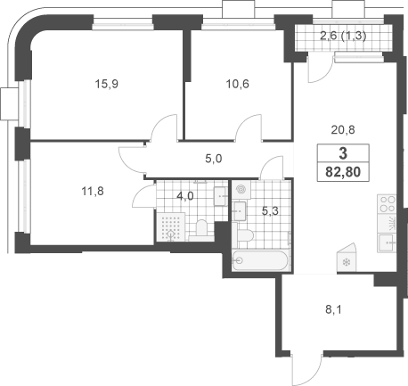 4+ комнаты, 81.5 м², 5/23 этаж, ЖК «Южные сады»