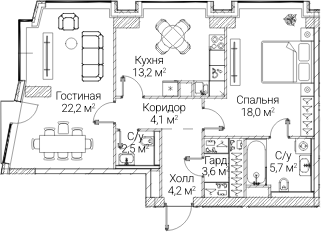 2-комн., 73.5 м², 21/60 этаж, ЖК «СЕЗАР БУДУЩЕЕ»