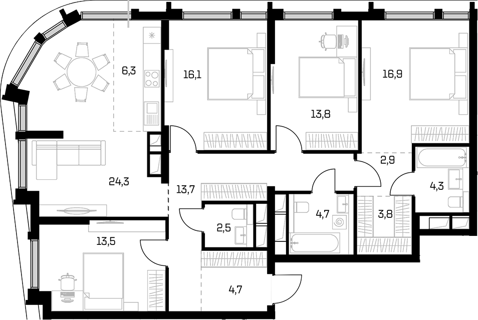 4+ комнаты, 127.5 м², 19/20 этаж, ЖК «Дом 56»