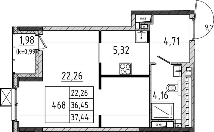 Студия, 36.45 м², 14/17 этаж, ЖК «Поварово-Молодежный-2»