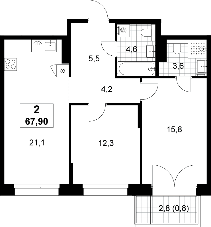 3-комн., 67.1 м², 15/15 этаж, ЖК «Хольм»