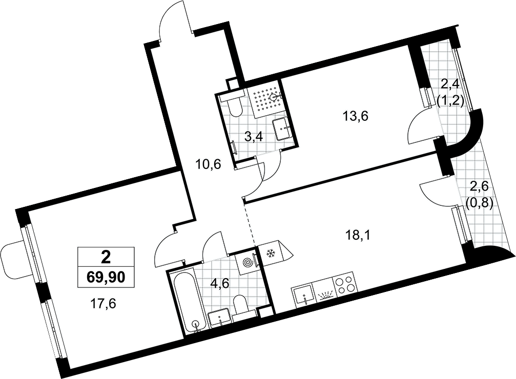3-комн., 67.9 м², 2/7 этаж, ЖК «Прокшино»