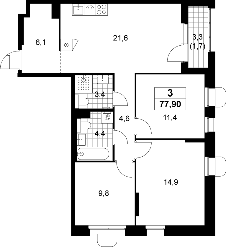 4+ комнаты, 76.2 м², 8/14 этаж, ЖК «Прокшино»