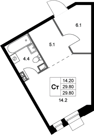 Студия, 29.8 м², 2/3 этаж, ЖК «Кореневский Форт 2.3»