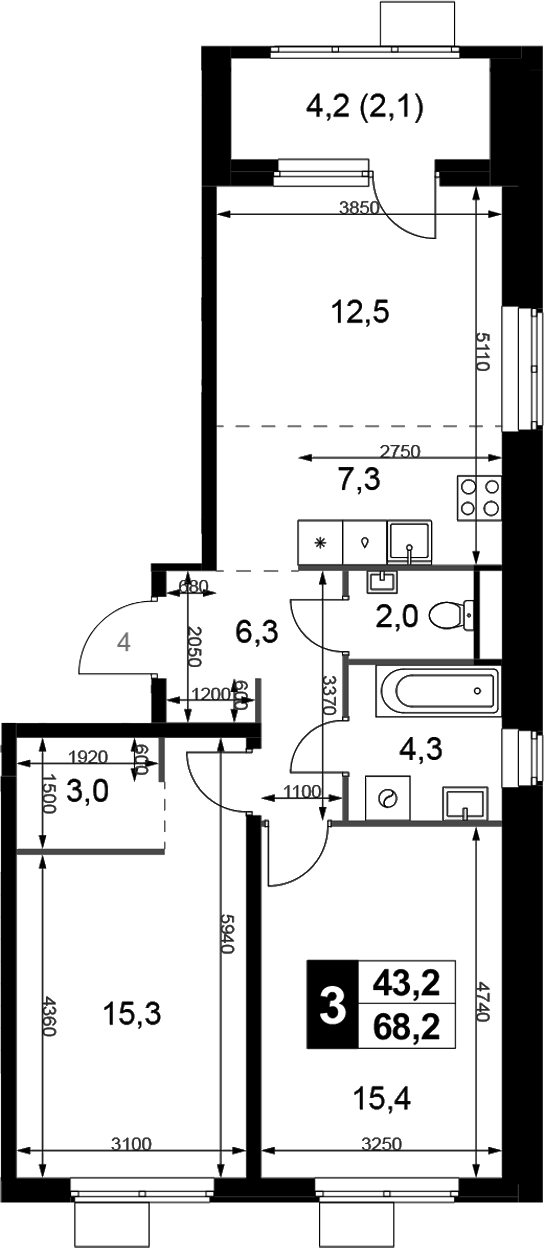 3-комн., 66.1 м², 2/6 этаж, ЖК «1-й Химкинский»