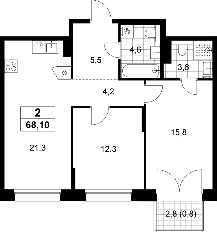 3-комн., 67.3 м², 7/15 этаж, ЖК «Хольм»