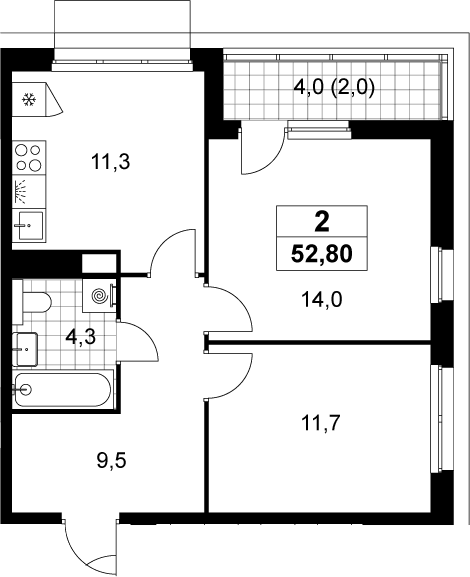 2-комн., 50.8 м², 12/15 этаж, ЖК «Деснаречье»