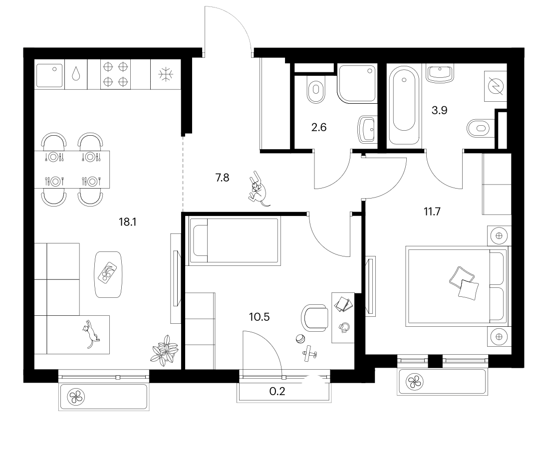 2-комн., 54.6 м², 9/25 этаж, ЖК «Белая Дача парк»