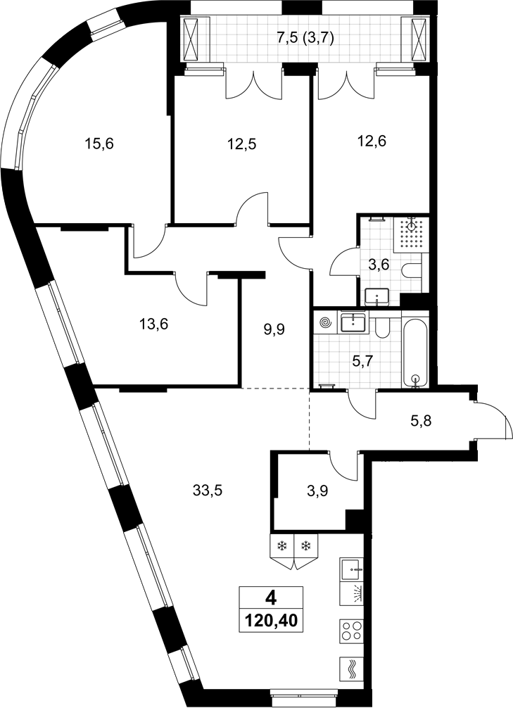 4+ комнаты, 116.7 м², 3/8 этаж, ЖК «Хольм»