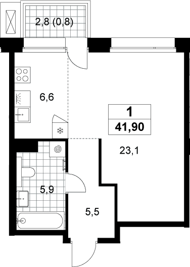 Студия, 41.1 м², 7/8 этаж, ЖК «Хольм»