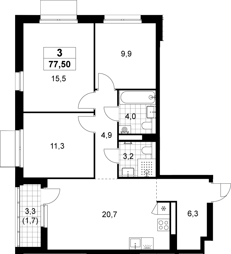 4+ комнаты, 75.8 м², 12/19 этаж, ЖК «Деснаречье»