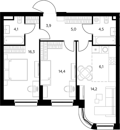 3-комн., 69.3 м², 4/43 этаж, ЖК «Адмирал»