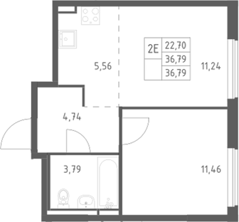 2-комн., 36.79 м², 7/15 этаж, ЖК «Мытищи Парк»