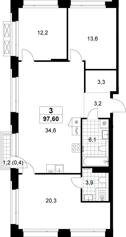 4+ комнаты, 97.2 м², 3/6 этаж, ЖК «Хольм»