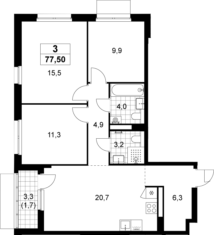 4+ комнаты, 75.8 м², 7/19 этаж, ЖК «Деснаречье»