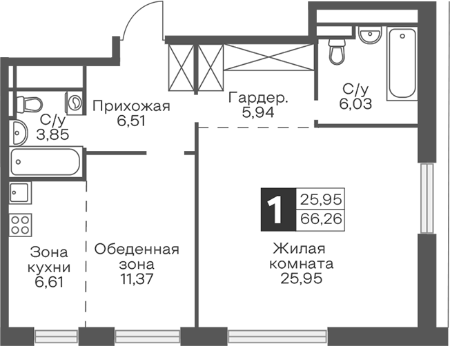 2-комн. Гранель Тринити