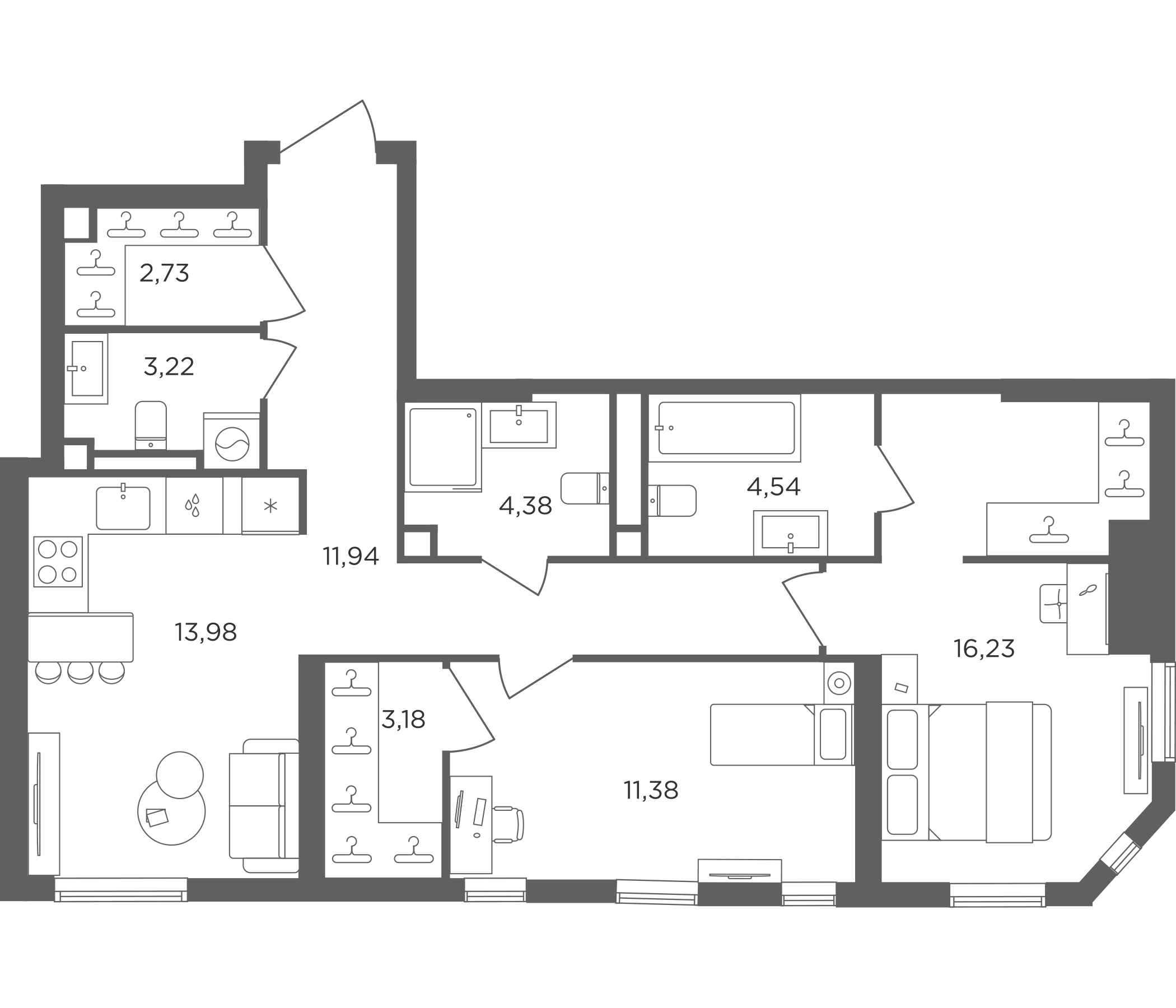 2-комн., 71.58 м², 18/30 этаж, ЖК «Сикрет Гарден»