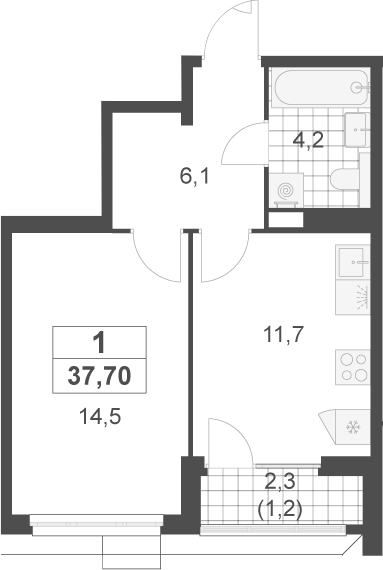 1-комн., 36.5 м², 22/22 этаж, ЖК «Скандинавия»