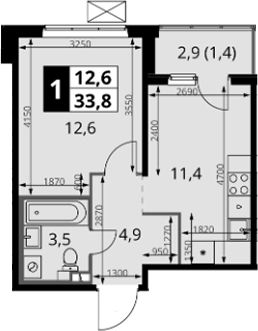 1-комн., 32.4 м², 12/24 этаж, ЖК «1-й Южный»
