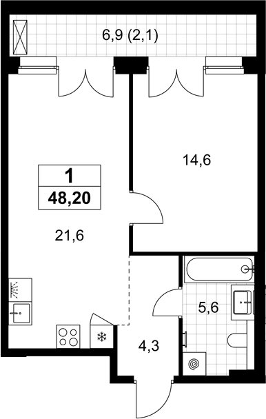 2-комн., 46.1 м², 8/8 этаж, ЖК «Хольм»