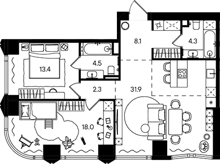 3-комн., 82.5 м², 5/50 этаж, ЖК «СТОУН Блик»