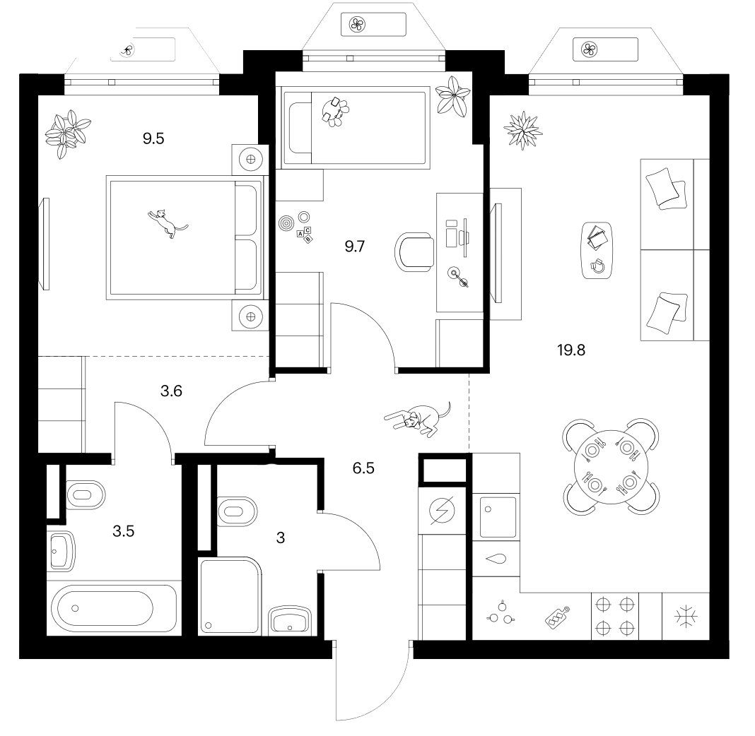2-комн., 55.6 м², 19/24 этаж, ЖК «Зеленый парк»