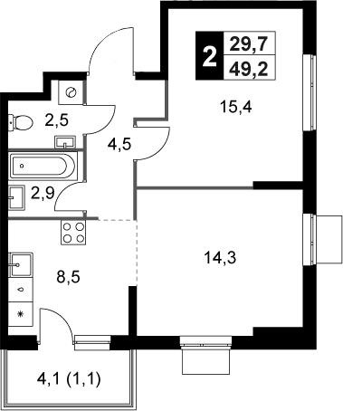 2-комн., 48.1 м², 19/25 этаж, ЖК «1-й Измайловский»