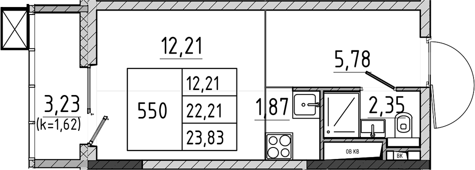 Студия, 22.21 м², 12/17 этаж, ЖК «Поварово-Молодежный-2»