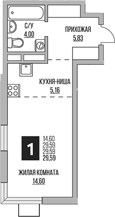 Студия, 29.59 м², 7/12 этаж, ЖК «Гранель Мытищи»