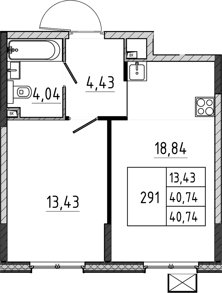 2-комн., 40.74 м², 2/17 этаж, ЖК «Поварово-Молодежный-2»