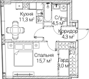 1-комн., 38.8 м², 31/41 этаж, ЖК «СЕЗАР БУДУЩЕЕ»