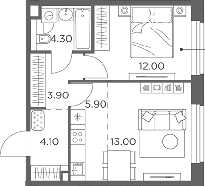 2-комн., 43.2 м², 15/23 этаж, ЖК «Белый Град»