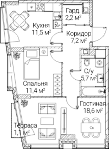 2-комн., 56.6 м², 28/41 этаж, ЖК «СЕЗАР БУДУЩЕЕ»