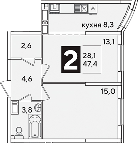 2-комн. квартира, 47.4 м² в ЖК Самолет — фото 2