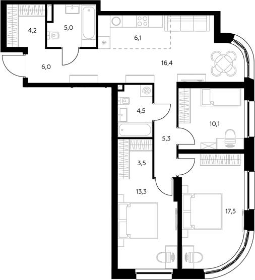 4+ комнаты, 92.4 м², 32/43 этаж, ЖК «Адмирал»