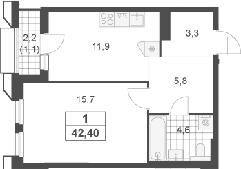 1-комн., 41.3 м², 14/23 этаж, ЖК «Южные сады»