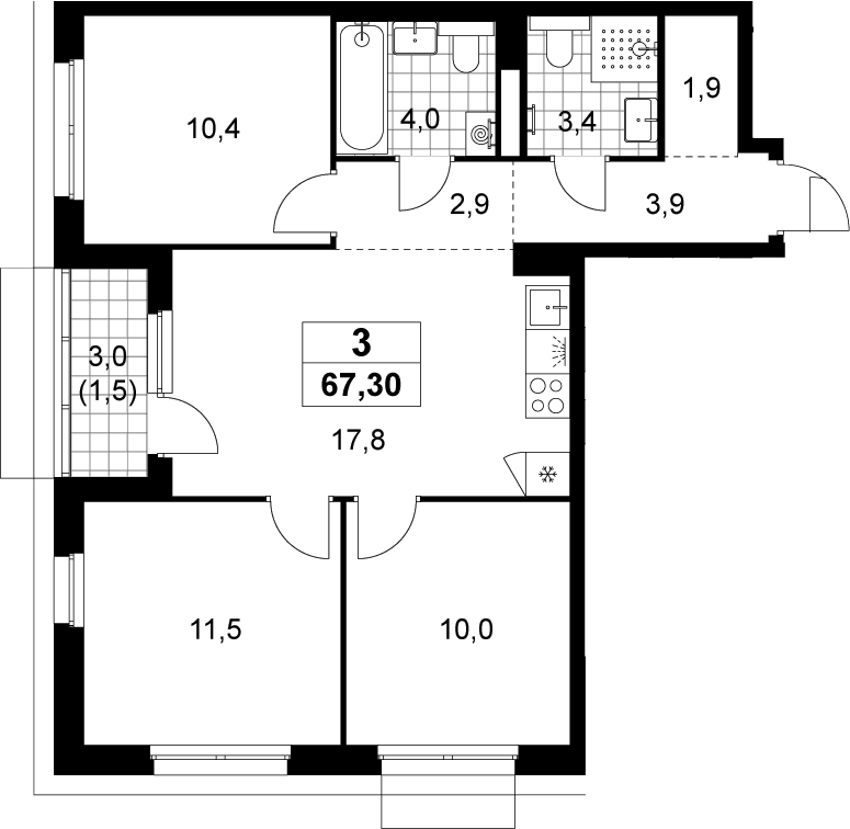 4+ комнаты, 65.8 м², 10/15 этаж, ЖК «Деснаречье»